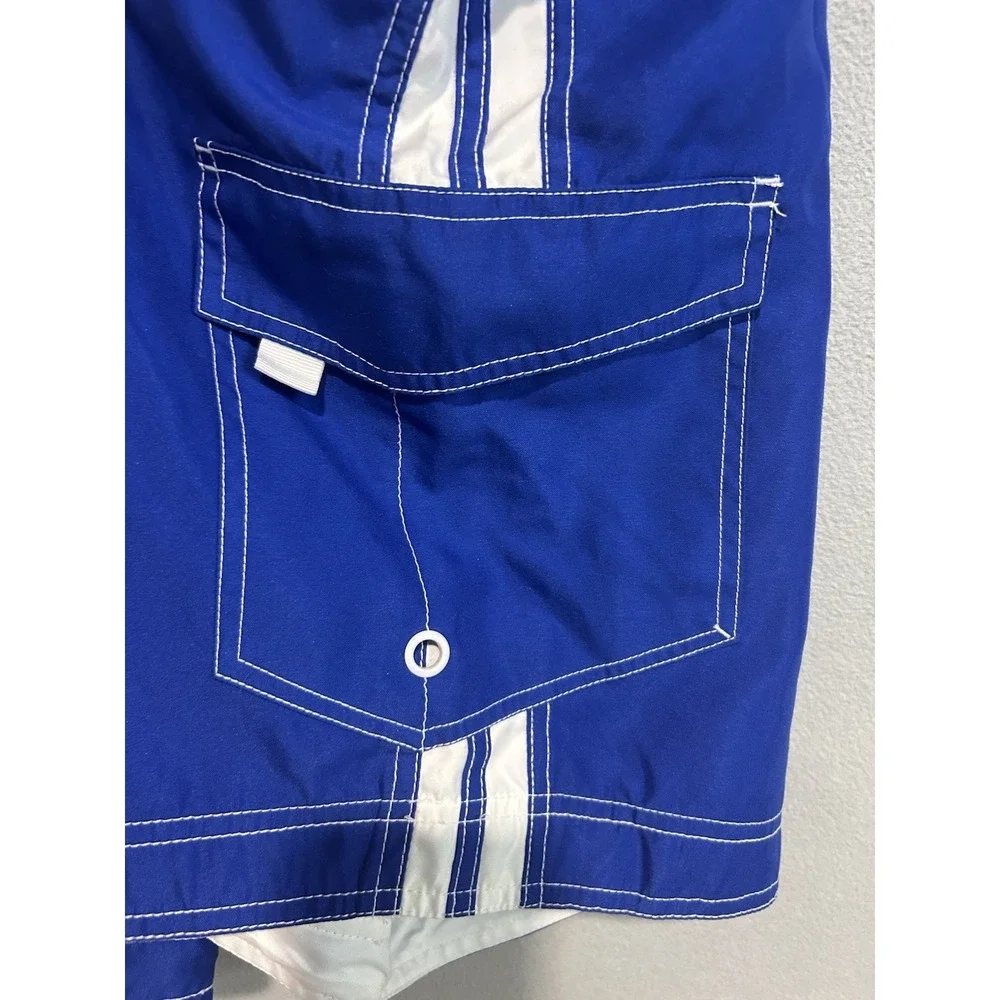 Wave Zone Cargo Swim Trunks Mens XL Blue White Shorts Vacation Beachy Surfer
